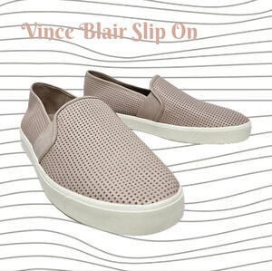 Vince Blair Slip On Leather Sneakers Sz 10M Muted Pink-Hint of Tan Perforated